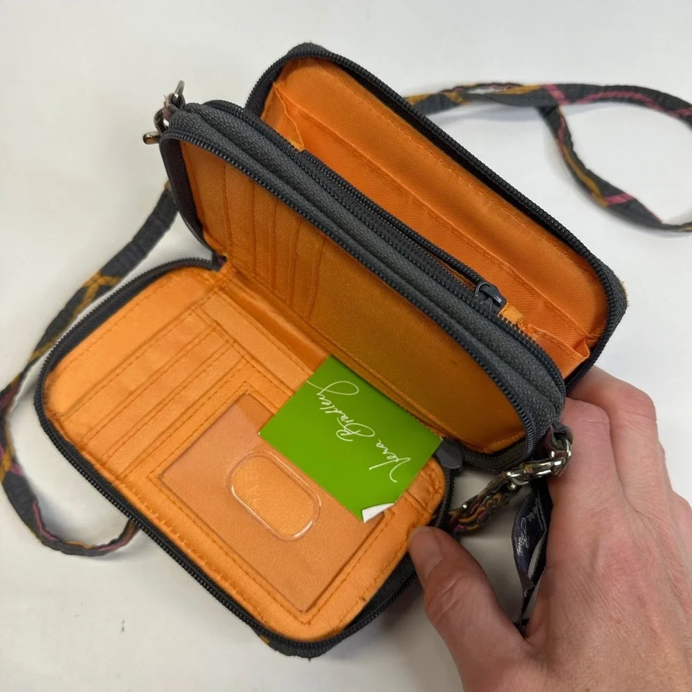 Vera Bradley Jazzy Swirls All in One Crossbody Wallet Bag Gray Pink Orange 14568